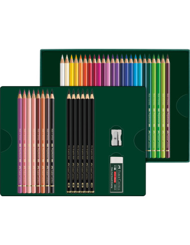 FC210053,Set cadou 32 creioane colorate polychromos + 6 creioane grafit matt + accesorii faber-castell