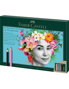 FC210052,Set cadou 17 creioane colorate polychromos + 4 creioane grafit matt + accesorii faber-castell