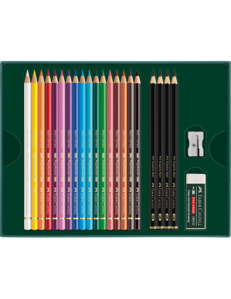 FC210052,Set cadou 17 creioane colorate polychromos + 4 creioane grafit matt + accesorii faber-castell