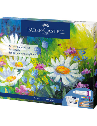 FC379280,Set acrilic creativ 18 piese (12 cul acrilice*9ml + canva+ paleta+ 4 pensule) faber-castell