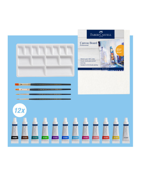 FC379280,Set acrilic creativ 18 piese (12 cul acrilice*9ml + canva+ paleta+ 4 pensule) faber-castell FC379280,Set acrilic creativ 18 piese (12 cul acrilice*9ml + canva+ paleta+ 4 pensule) faber-castell