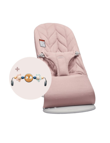 BS-606222A,BabyBjorn - Balansoar Bliss Dusty Pink cu aspect delicat de petala, tesatura matlasata, cu bara de jucarii inclusa