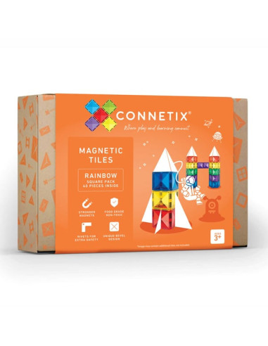 CONX40,Magnetic Tiles Set constructie magnetic, 40 piese de baza, patrate