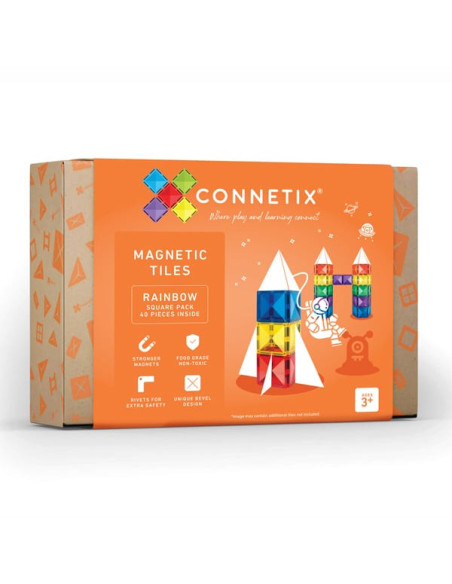 CONX40,Magnetic Tiles Set constructie magnetic, 40 piese de baza, patrate