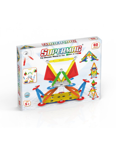 SPM0652,Set de constructie magnetic Supermag Projects Multicolor, 60 piese