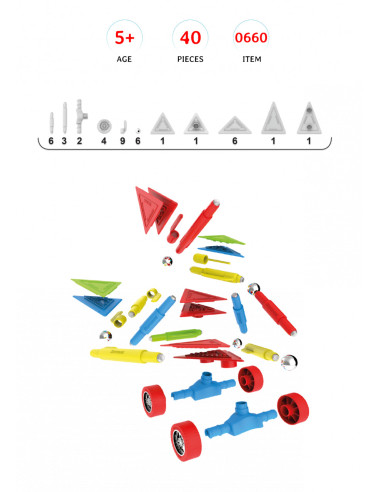 SPM0660,Set de constructie magnetic Supermag Projects Wheels, 40 piese
