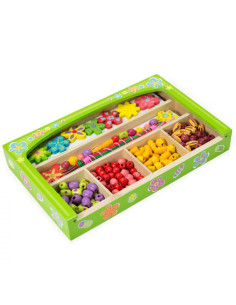 V52730,Margele cu flori pentru insirat coliere in cutie din lemn