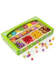 V52730,Margele cu flori pentru insirat coliere in cutie din lemn 2