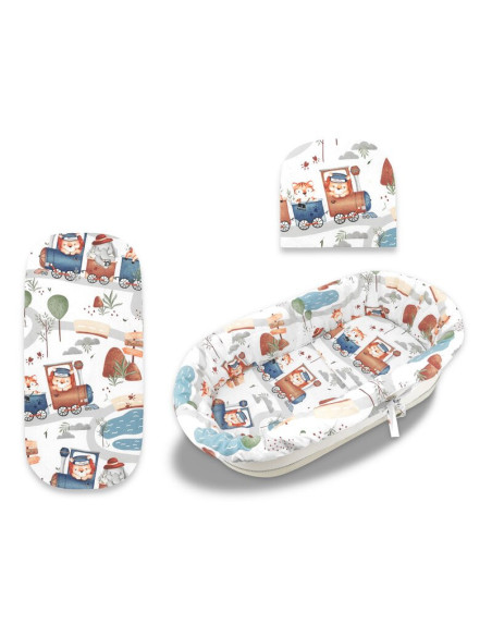 BN-6426972025041,Set pentru landou/cosulet, MimiNu, Cu protectie, saltea si pernuta, Din bumbac certificat Oeko Tex Standard 100