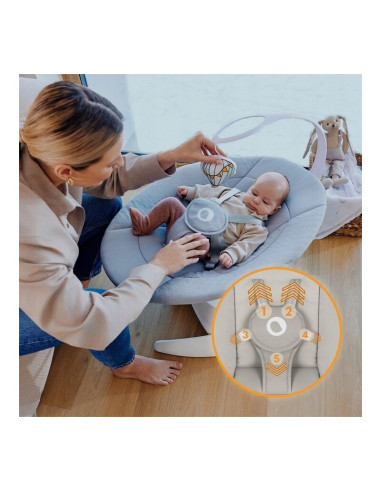 BN-LO-IRIS_BEIGE_SAND,Balansoar, Lionelo, Iris, 2 in 1, Rotire 360 grade, Electric, Cu 3 moduri de leganare, Cu 5 trepte de vite