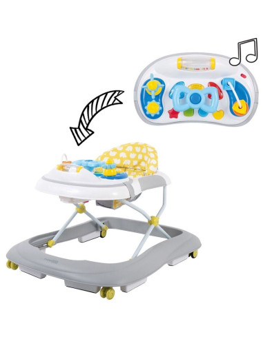 BN-38244,Premergator, FreeON, Little Driver, Pliabil, Cu sunete si lumini, Inaltime reglabila in 3 pozitii, 6 luni+, Gri/Galben