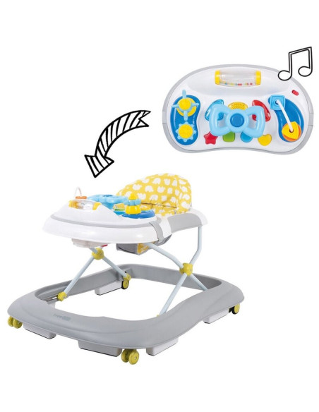 BN-38244,Premergator, FreeON, Little Driver, Pliabil, Cu sunete si lumini, Inaltime reglabila in 3 pozitii, 6 luni+, Gri/Galben