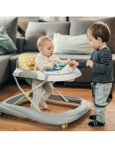 BN-38244,Premergator, FreeON, Little Driver, Pliabil, Cu sunete si lumini, Inaltime reglabila in 3 pozitii, 6 luni+, Gri/Galben