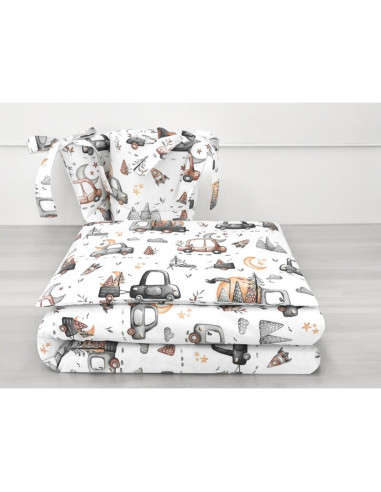 BN-6426972025324,Lenjerie patut cu 3 piese, MimiNu, Pentru patut 120x60 cm, Cu protectie laterala, Din bumbac certificat Oeko Te