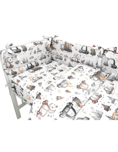 BN-6426972025324,Lenjerie patut cu 3 piese, MimiNu, Pentru patut 120x60 cm, Cu protectie laterala, Din bumbac certificat Oeko Te