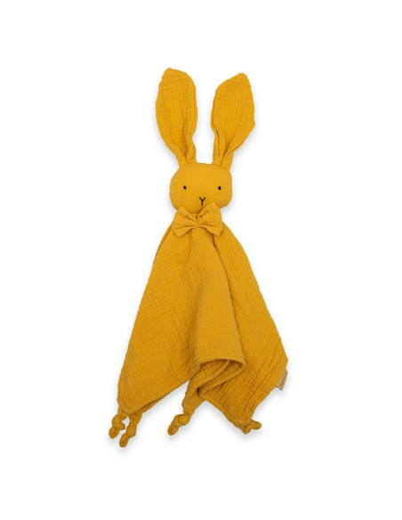 BN-53515,Jucarie textila, New Baby, Baby Rabbit, Pentru bebelusi, Moale, Din muselina, 100% bumbac,30x30 cm, Mustard