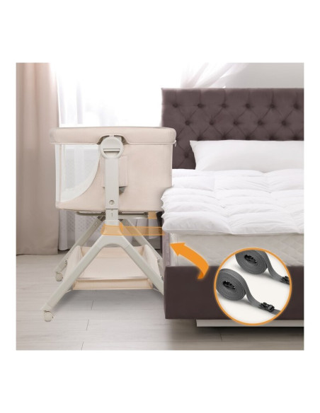 BN-LO-LEONIE_PLUS_BEIGE_SAND,Patut co-sleeper, Lionelo, Leonie Plus, Pliabil, Cu sistem de leganare, Cu setare unghiulara, Regla