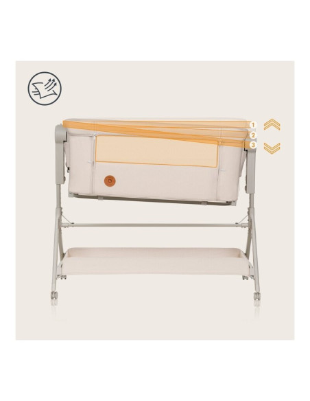 BN-LO-LEONIE_PLUS_BEIGE_SAND,Patut co-sleeper, Lionelo, Leonie Plus, Pliabil, Cu sistem de leganare, Cu setare unghiulara, Regla