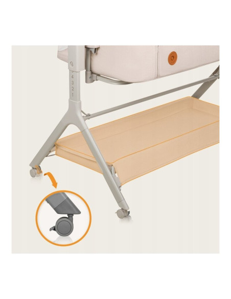 BN-LO-LEONIE_PLUS_BEIGE_SAND,Patut co-sleeper, Lionelo, Leonie Plus, Pliabil, Cu sistem de leganare, Cu setare unghiulara, Regla