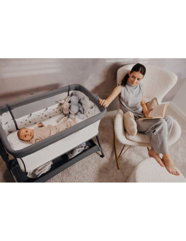 BN-LO-LEONIE_PLUS_BEIGE_SAND,Patut co-sleeper, Lionelo, Leonie Plus, Pliabil, Cu sistem de leganare, Cu setare unghiulara, Regla