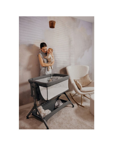 BN-LO-LEONIE_PLUS_BEIGE_SAND,Patut co-sleeper, Lionelo, Leonie Plus, Pliabil, Cu sistem de leganare, Cu setare unghiulara, Regla