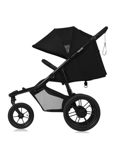 BN-LO-AZURA_BLACK_ONYX,Carucior sport, Lionelo, Azura, Cu 3 roti, Cu baldachin XXL impermeabil, Pliere compacta, Pana la 22 kg, 