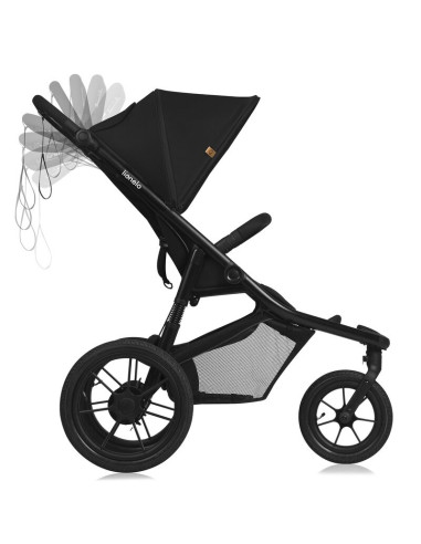 BN-LO-AZURA_BLACK_ONYX,Carucior sport, Lionelo, Azura, Cu 3 roti, Cu baldachin XXL impermeabil, Pliere compacta, Pana la 22 kg, 