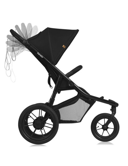 BN-LO-AZURA_BLACK_ONYX,Carucior sport, Lionelo, Azura, Cu 3 roti, Cu baldachin XXL impermeabil, Pliere compacta, Pana la 22 kg, 