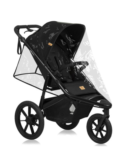 BN-LO-AZURA_BLACK_ONYX,Carucior sport, Lionelo, Azura, Cu 3 roti, Cu baldachin XXL impermeabil, Pliere compacta, Pana la 22 kg, 