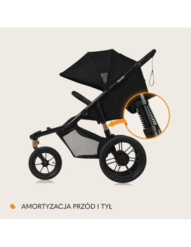 BN-LO-AZURA_BLACK_ONYX,Carucior sport, Lionelo, Azura, Cu 3 roti, Cu baldachin XXL impermeabil, Pliere compacta, Pana la 22 kg, 