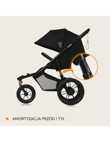 BN-LO-AZURA_BLACK_ONYX,Carucior sport, Lionelo, Azura, Cu 3 roti, Cu baldachin XXL impermeabil, Pliere compacta, Pana la 22 kg, 