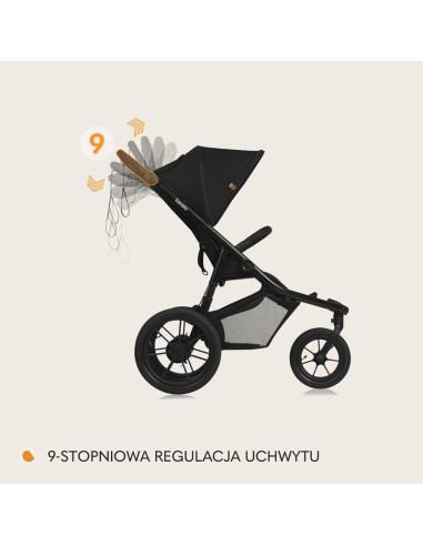 BN-LO-AZURA_BLACK_ONYX,Carucior sport, Lionelo, Azura, Cu 3 roti, Cu baldachin XXL impermeabil, Pliere compacta, Pana la 22 kg, 