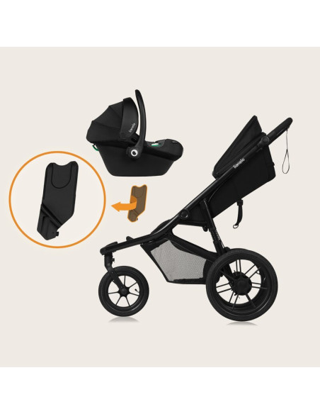 BN-LO-AZURA_BLACK_ONYX,Carucior sport, Lionelo, Azura, Cu 3 roti, Cu baldachin XXL impermeabil, Pliere compacta, Pana la 22 kg, 