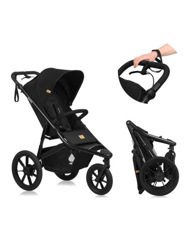 BN-LO-AZURA_BLACK_ONYX,Carucior sport, Lionelo, Azura, Cu 3 roti, Cu baldachin XXL impermeabil, Pliere compacta, Pana la 22 kg, 