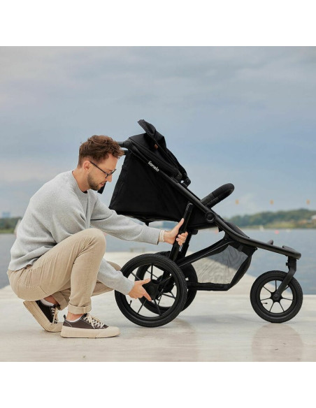 BN-LO-AZURA_BLACK_ONYX,Carucior sport, Lionelo, Azura, Cu 3 roti, Cu baldachin XXL impermeabil, Pliere compacta, Pana la 22 kg, 