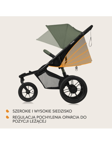 BN-LO-AZURA_GREEN_FOREST,Carucior sport, Lionelo, Azura, Cu 3 roti, Cu baldachin XXL impermeabil, Pliere compacta, Pana la 22 kg