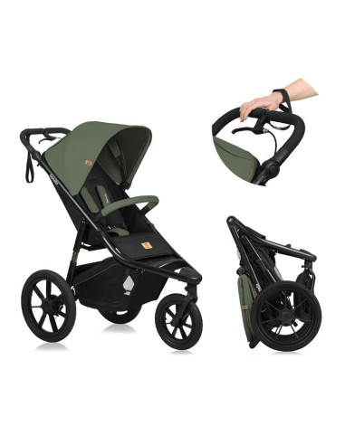 BN-LO-AZURA_GREEN_FOREST,Carucior sport, Lionelo, Azura, Cu 3 roti, Cu baldachin XXL impermeabil, Pliere compacta, Pana la 22 kg