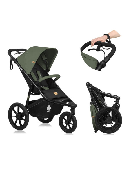 BN-LO-AZURA_GREEN_FOREST,Carucior sport, Lionelo, Azura, Cu 3 roti, Cu baldachin XXL impermeabil, Pliere compacta, Pana la 22 kg