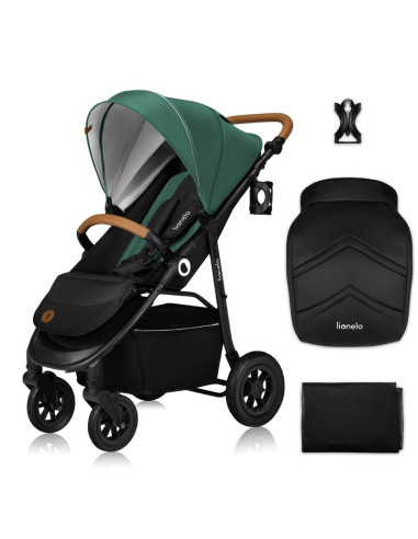 BN-LO-NATT_GREEN_EMERALD,Carucior sport, Lionelo, Natt, De la nastere, Cu accesorii si capotina XXL reglabila, 0 - 22 kg, Confor