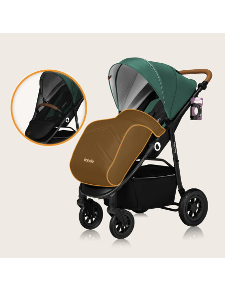 BN-LO-NATT_GREEN_EMERALD,Carucior sport, Lionelo, Natt, De la nastere, Cu accesorii si capotina XXL reglabila, 0 - 22 kg, Confor