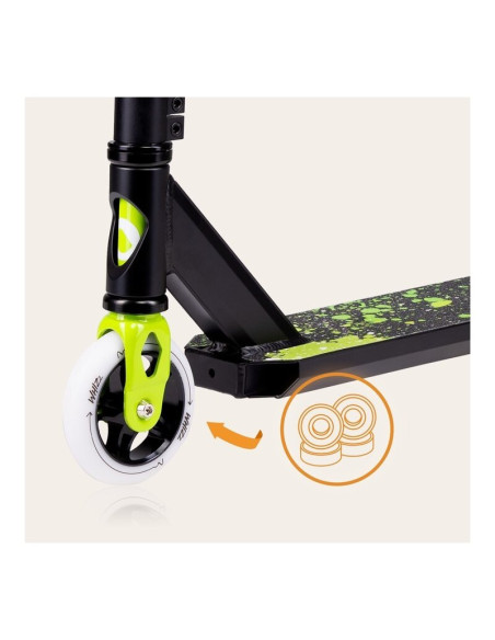 BN-LO-WHIZZ_GREEN_LIME_BLACK,Trotineta, Lionelo, Whizz, Pentru Acrobatii, Rulmenti ABEC-9, Sistemul de compresie IHC 9, 20 - 100
