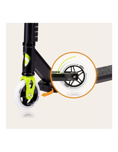 BN-LO-WHIZZ_GREEN_LIME_BLACK,Trotineta, Lionelo, Whizz, Pentru Acrobatii, Rulmenti ABEC-9, Sistemul de compresie IHC 9, 20 - 100