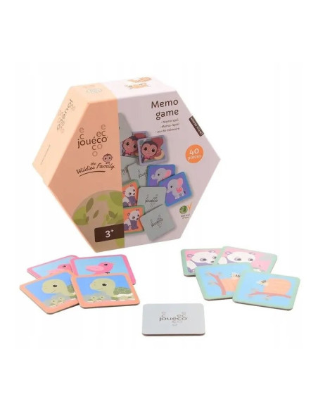 BN-80106,Joc de memorie, Joueco, Animale salbatice, 40 de cartonase, Din carton, 3 ani+, Multicolor