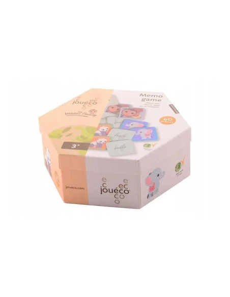 BN-80106,Joc de memorie, Joueco, Animale salbatice, 40 de cartonase, Din carton, 3 ani+, Multicolor