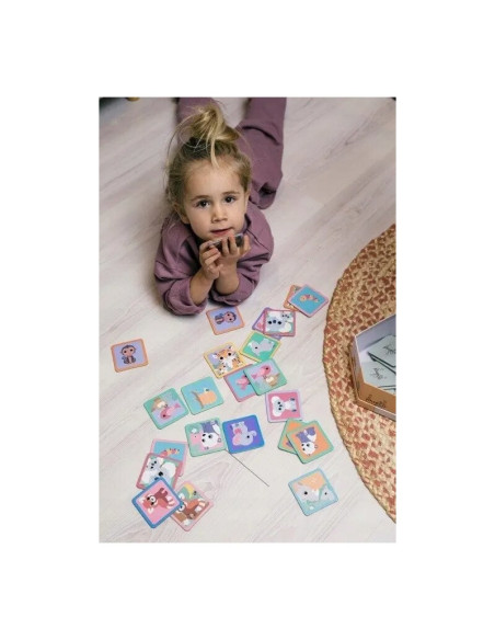 BN-80106,Joc de memorie, Joueco, Animale salbatice, 40 de cartonase, Din carton, 3 ani+, Multicolor