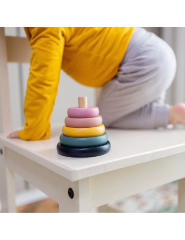 BN-610728,Jucarie de stivuire, Petite&Mars, Turn Orbit Wood of Mars, 10 cm, 36 luni+, Multicolor