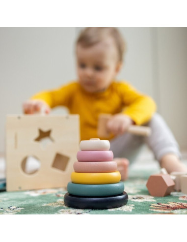 BN-610728,Jucarie de stivuire, Petite&Mars, Turn Orbit Wood of Mars, 10 cm, 36 luni+, Multicolor