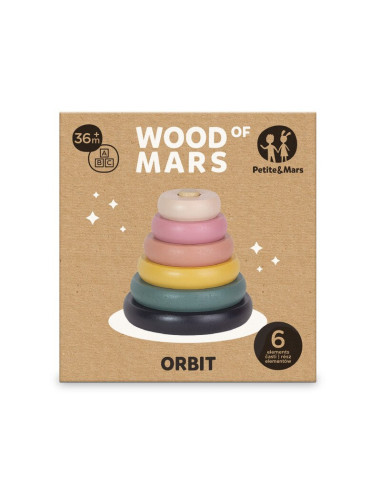 BN-610728,Jucarie de stivuire, Petite&Mars, Turn Orbit Wood of Mars, 10 cm, 36 luni+, Multicolor