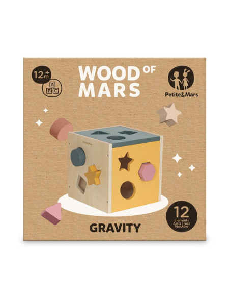 BN-610730,Cub de activitati, Petite&Mars, Gravity Wood of Mars, Cu 12 piese, 12 luni+, Multicolor
