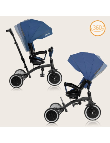 BN-LO-TRIS_PLUS_BLUE_DENIM,Tricicleta copii, Lionelo, Tris Plus, Ultrapliabila, Multifunctionala, Pana la 25 kg, Inclinare spata